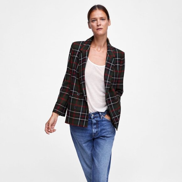 Zara Tartan Plaid Double Breasted Blazer - Picture 2 of 10